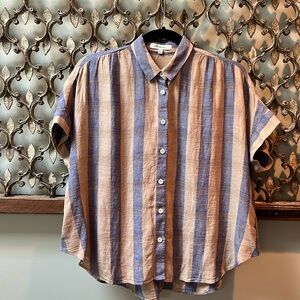 Madewell linen& viscose button front blouse. Blue stripe. XS. Machine wash